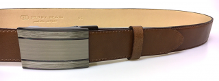 Společenský hnědý kožený opasek s plnou sponou - Penny Belts 115 cm