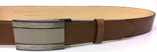 Společenský hnědý kožený opasek s plnou sponou - Penny Belts