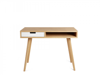 Designový dřevěný psací stůl se šuplíkem LEA 100 cm bílý Kvalita dřeva: 2. Kombinace dubového masivu a dýhované DTD desky, Strana: Vlevo