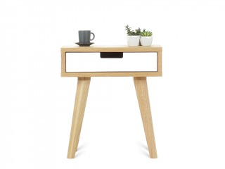 Designový noční stolek se šuplíkem LUNA bílý Kvalita dřeva: 2. Kombinace dubového masivu a dýhované DTD desky