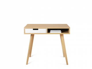 Moderní dřevěný psací stůl se šuplíkem LEA 90 cm bílý Kvalita dřeva: 1. Dubový masiv třídy A, Strana: Vlevo