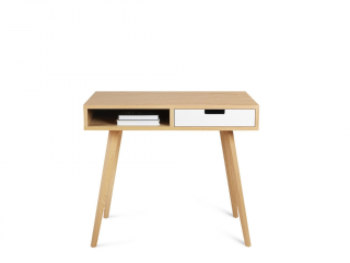 Moderní dřevěný psací stůl se šuplíkem LEA 90 cm bílý Kvalita dřeva: 2. Kombinace dubového masivu a dýhované DTD desky, Strana: Vpravo