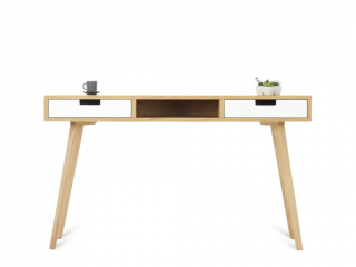 Psací stůl z dubového masivu se dvěma šuplíky LEA 130 cm bílý Kvalita dřeva: 2. Kombinace dubového masivu a dýhované DTD desky