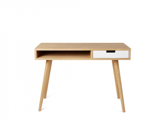 Skandinávský psací stůl ze dřeva se zásuvkou LEA 110 cm bílý Kvalita dřeva: 2. Kombinace dubového masivu a dýhované DTD desky, Strana: Vpravo