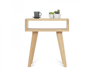 Zaoblený dřevěný noční stolek na nožkách LUNA FLO Kvalita dřeva: 2. Kombinace dubového masivu a dýhované DTD desky