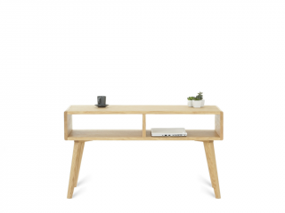 Zaoblený konferenční stolek VIDE FLO se symetrickými policemi Kvalita dřeva: 2. Kombinace dubového masivu a dýhované DTD desky