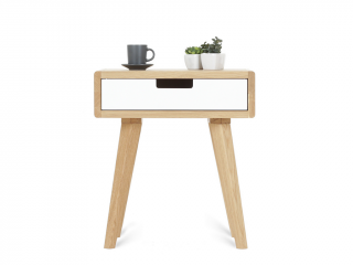 Zaoblený noční stolek ze dřeva LUNA FLO bílý Kvalita dřeva: 2. Kombinace dubového masivu a dýhované DTD desky