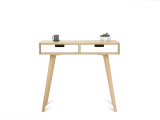 Zaoblený psací stůl z dubového masivu se dvěma šuplíky LEA FLO 90 cm bílý Kvalita dřeva: 2. Kombinace dubového masivu a dýhované DTD desky