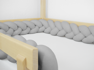 Bavlněný mantinel pletený do copu ze 3 pramenů Zvolte barvu: Šedá, Zvolte rozměr: 250 cm (2,5 metru)