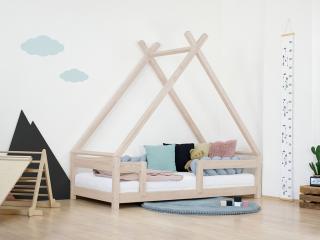 Béžová dětská domečková postel TAHUKA ve tvaru týpí s bezpečnostní zábranou 120x200 cm