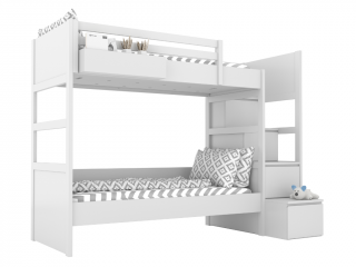 Bílá dětská patrová postel SIMONE s úložnými schody a policí 90x200 cm Zvolte stranu: Vpravo