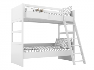 Bílá dětská patrová postel SIMONE se žebříkem a policí 90x200 cm
