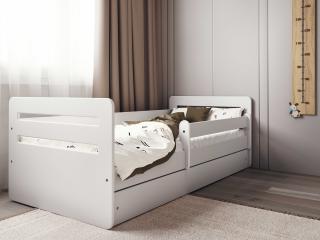 Bílá postel pro děti TOMI s bočnicí Rozměr: 80x140 cm, Matrace: Bez matrace, Šuplík: Bez šuplíku
