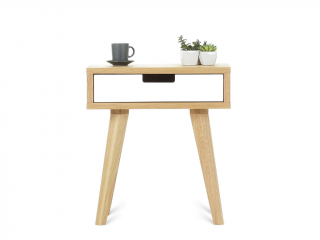 Designový noční stolek se šuplíkem LUNA bílý Zvolte kvalitu dřeva: 1. Dubový masiv třídy A