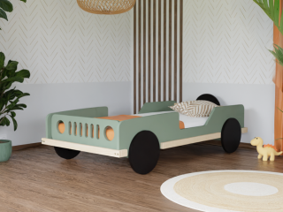 Dětská auto postel ve tvaru JEEPU BEEP 80x160 cm Zvolte barvu: Šalvějová zelená