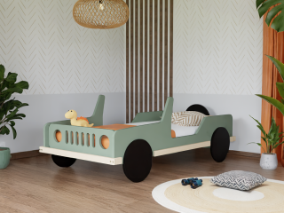 Dětská auto postel ve tvaru JEEPU SAFARI 80x160 cm Zvolte barvu: Šalvějová zelená