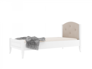 Dětská dřevěná jednolůžková postel ALEX s čalouněným čelem 90x200 cm Zvolte barvu: Bílá, Zvolte barvu čalounění: Latte