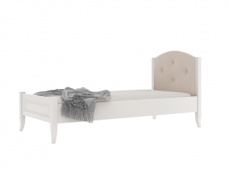 Dětská dřevěná jednolůžková postel ALEX s čalouněným čelem 90x200 cm Zvolte barvu: Krémová, Zvolte barvu čalounění: Latte
