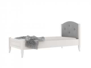 Dětská dřevěná jednolůžková postel ALEX s čalouněným čelem 90x200 cm Zvolte barvu: Krémová, Zvolte barvu čalounění: Stříbrná
