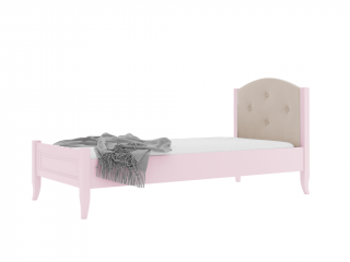 Dětská dřevěná jednolůžková postel ALEX s čalouněným čelem 90x200 cm Zvolte barvu: Růžová, Zvolte barvu čalounění: Latte
