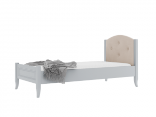 Dětská dřevěná jednolůžková postel ALEX s čalouněným čelem 90x200 cm Zvolte barvu: Šedá, Zvolte barvu čalounění: Latte