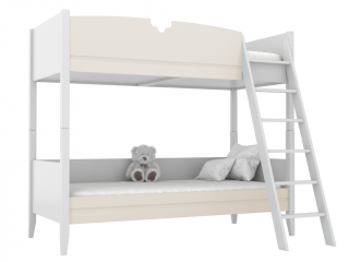 Dětská dřevěná patrová postel BIBI 90x200 cm se žebříkem a půlkvětinovým výřezem Zvolte barvu: Krémová, Zvolte stranu: Vpravo