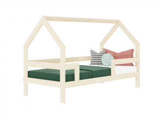 Dětská dřevěná postel domeček SAFE 3v1 se zábranou Zvolte barvu: Béžová, Zvolte rozměr: 90x190 cm, Zvolte zábranu: Se dvěma zábranami