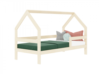 Dětská dřevěná postel domeček SAFE 3v1 se zábranou Zvolte barvu: Béžová, Zvolte rozměr: 90x200 cm, Zvolte zábranu: S jednou zábranou