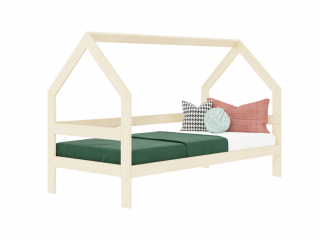 Dětská dřevěná postel domeček SAFE 3v1 se zábranou Zvolte barvu: Béžová, Zvolte rozměr: 90x200 cm, Zvolte zábranu: S otevřeným vstupem