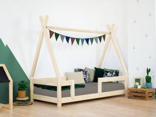 Dětská dřevěná postel NAKANA ve tvaru teepee s bočnicí Zvolte barvu: Transparentní vosková lazura matná, Zvolte rozměr: 140x200 cm