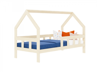 Dětská postel domeček FENCE 2v1 ze dřeva se zábranou Zvolte barvu: Námořnická modrá, Zvolte rozměr: 90x160 cm, Zvolte zábranu: S jednou zábranou