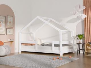 Dětská postel domeček LUCKY se zábranou Zvolte barvu: Bílá, Zvolte rozměr: 90x180 cm, Zvolte zábranu: Se dvěma zábranami