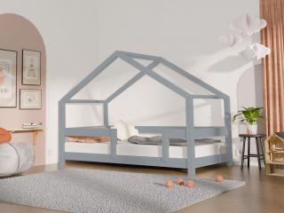 Dětská postel domeček LUCKY se zábranou Zvolte barvu: Tmavě šedá, Zvolte rozměr: 90x180 cm, Zvolte zábranu: Se dvěma zábranami