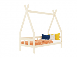Dětská teepee postel FENCE 4v1 ze dřeva se zábranou Zvolte barvu: Béžová, Zvolte rozměr: 90x160 cm, Zvolte zábranu: S otevřeným vstupem