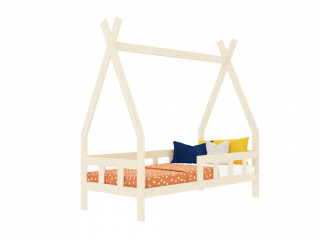 Dětská teepee postel FENCE 4v1 ze dřeva se zábranou Zvolte barvu: Béžová, Zvolte rozměr: 90x180 cm, Zvolte zábranu: S jednou zábranou