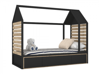 Dětské dřevěné jednolůžko domeček s úložným prostorem TUTU 90x200 cm Zvolte barvu: Černá, dub sonoma