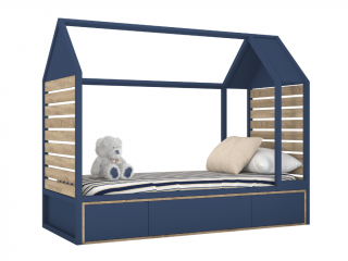 Dětské dřevěné jednolůžko domeček s úložným prostorem TUTU 90x200 cm Zvolte barvu: Modrá, dub sonoma