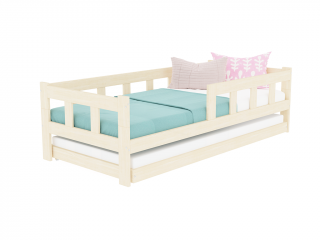 Dřevěná jednolůžková postel FENCE 4v1 se zábranou a přistýlkou Zvolte barvu: Béžová, Zvolte rozměr: 80x160 cm, Zvolte zábranu: S jednou zábranou