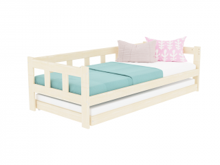 Dřevěná jednolůžková postel FENCE 4v1 se zábranou a přistýlkou Zvolte barvu: Béžová, Zvolte rozměr: 90x160 cm, Zvolte zábranu: S otevřeným vstupem