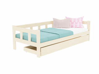 Dřevěná jednolůžková postel FENCE 4v1 se zábranou a úložným šuplíkem Zvolte barvu: Bílá, Zvolte rozměr: 120x200 cm, Zvolte zábranu: S otevřeným…