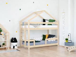 Dřevěná patrová postel KILI ve tvaru domečku Zvolte barvu: Transparentní vosková lazura matná, Zvolte výšku: 207 cm, Zvolte šuplík: Bez šuplíku