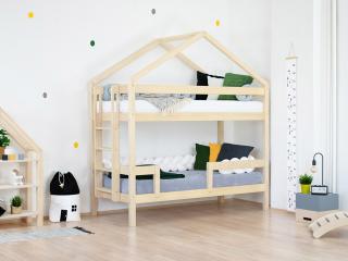 Dřevěná patrová postel KILI ve tvaru domečku Zvolte barvu: Transparentní vosková lazura matná, Zvolte výšku: 227 cm, Zvolte šuplík: Bez šuplíku