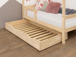 Dřevěný šuplík BUDDY na kolečkách se dvěma výřezy Zvolte barvu: Bílá, Zvolte rozměr: 90x180 cm (pod postel 90x200 cm), Zvolte variantu: S roštem