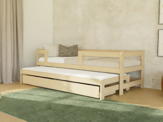 Jednolůžko SAFE 90x200 3v1 se zábranou, přistýlkou a úložným šuplíkem Zvolte barvu: Tmavě šedá, Zvolte zábranu: Se dvěma zábranami