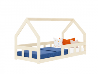 Nízká domečková postel pro děti FENCE 6v1 se zábranou Zvolte barvu: Béžová, Zvolte rozměr: 90x160 cm, Zvolte zábranu: S jednou zábranou
