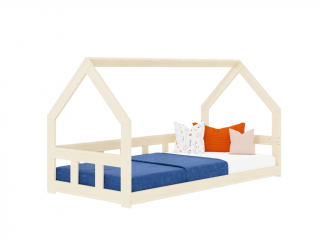 Nízká domečková postel pro děti FENCE 6v1 se zábranou Zvolte barvu: Béžová, Zvolte rozměr: 90x180 cm, Zvolte zábranu: S otevřeným vstupem