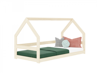 Nízká postel domeček SAFE 8v1 ze dřeva se zábranou Zvolte barvu: Transparentní vosková lazura matná, Zvolte rozměr: 90x160 cm, Zvolte zábranu: S…