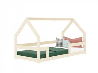 Nízká postel domeček SAFE 8v1 ze dřeva se zábranou Zvolte barvu: Transparentní vosková lazura matná, Zvolte rozměr: 90x180 cm, Zvolte zábranu: Se…