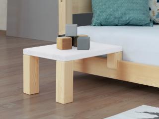 Noční stolek k laťkovým postelím NANOC Zvolte barvu hranolů: Nelakovaná, Zvolte barvu ploch: Bílá, Varianta: Navíc přídavné nohy 20 cm