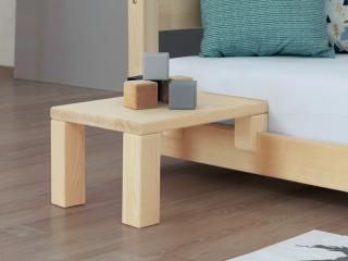 Noční stolek k laťkovým postelím NANOC Zvolte barvu hranolů: Nelakovaná, Zvolte barvu ploch: Nelakovaná, Varianta: Navíc přídavné nohy 10 cm